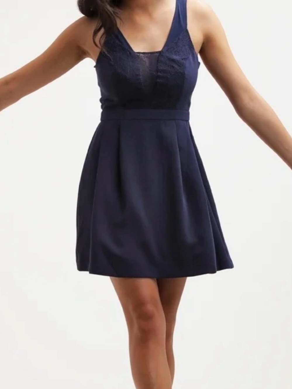 BCBGeneration Navy Lace-Trim Fit & Flare Mini Dress Size 10
